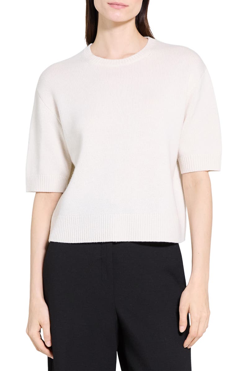 Theory Short Sleeve Cashmere Sweater, Main, color, Ivory