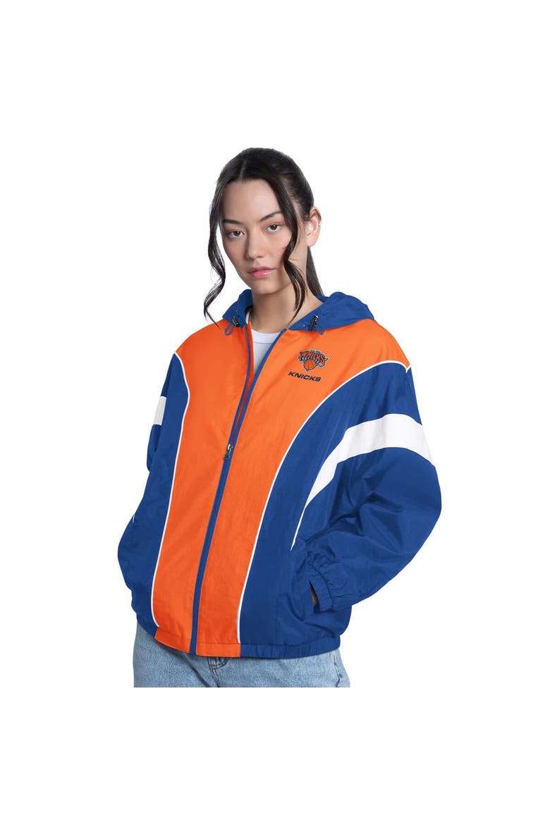 Women's G-III 4Her by Carl Banks  Royal/Orange New York Knicks Quarterback Lightweight Oversized Full-Zip Jacket, Main, color, Royal