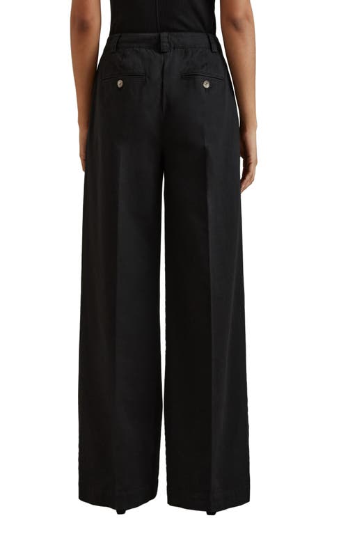 Reiss Astrid Front Pleat High Rise Wide Leg Pants In Washed Black