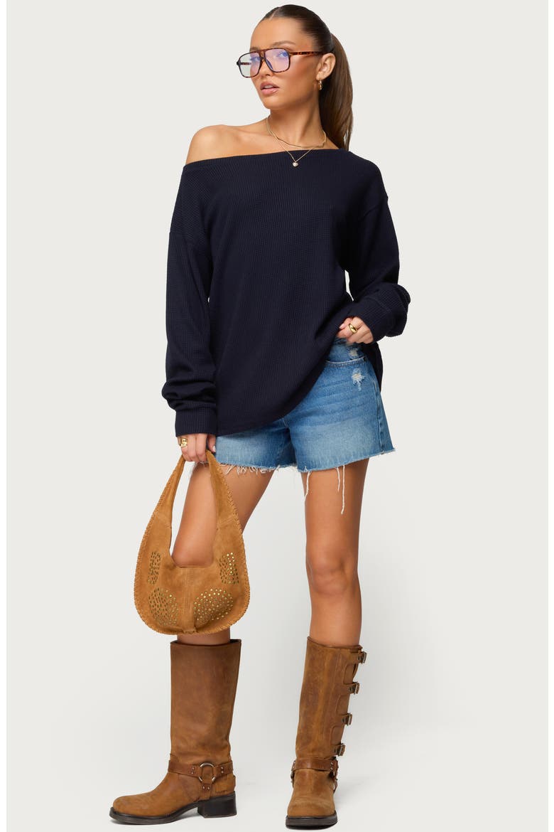 Damari One-Shoulder Oversize Sweater, Alternate, color, NAVY