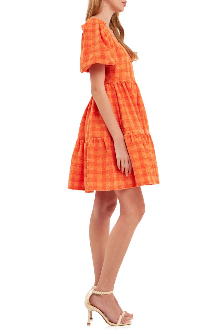 Tweed Babydoll Minidress, Alternate, color, ORANGE