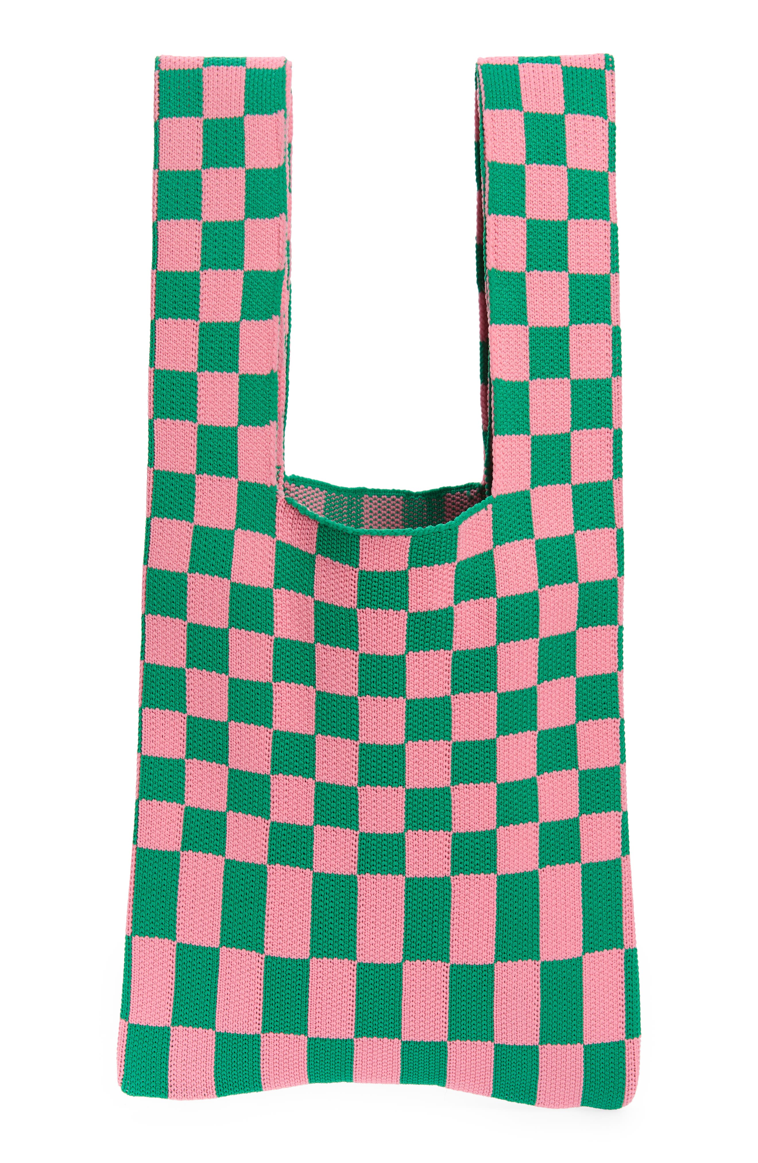 Checkered Shopping Tote, Main, color, PINK / GREEN