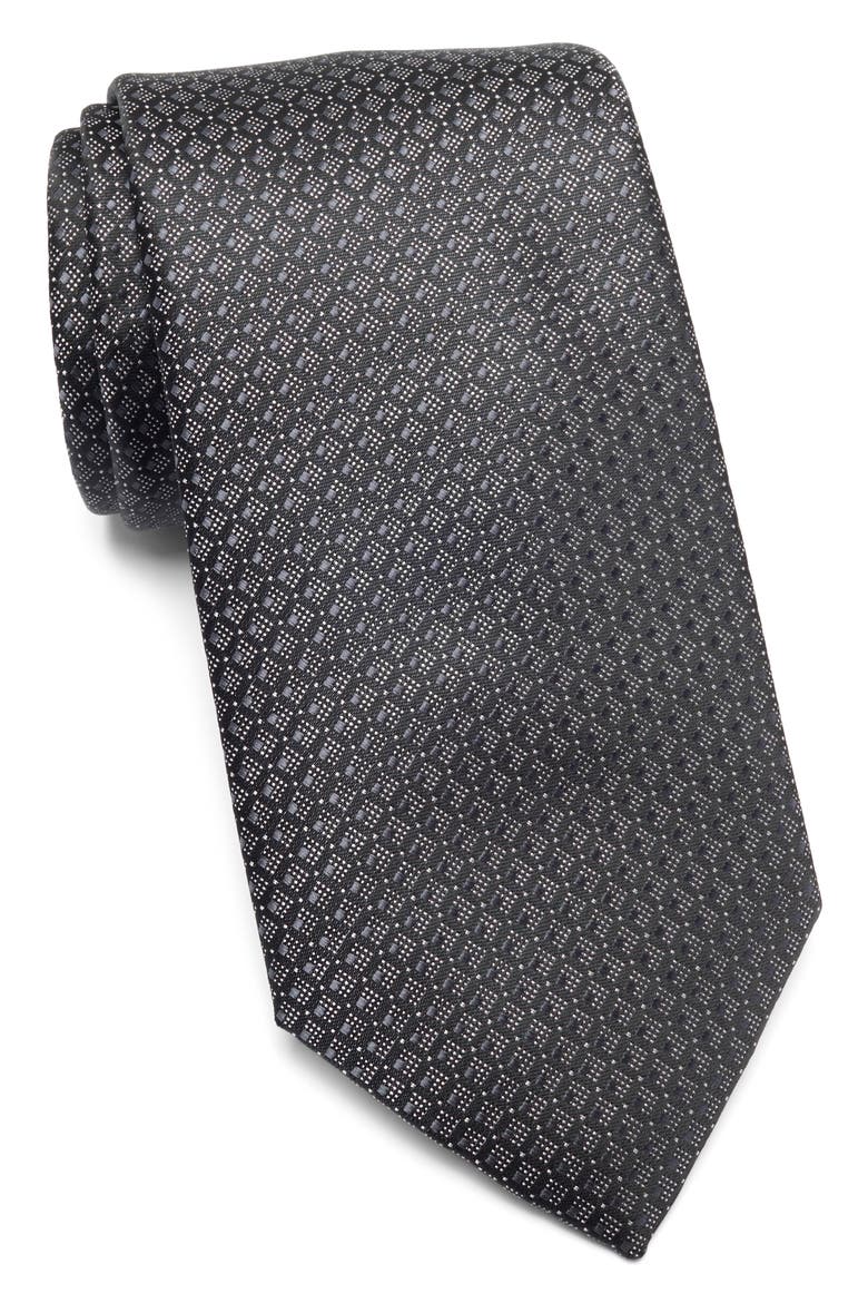 Mercer Grid Cotton Tie, Main, color, BLACK