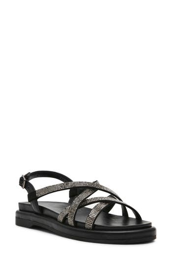 Anne Klein Esmeralda Strappy Sandal In Black Microsuede