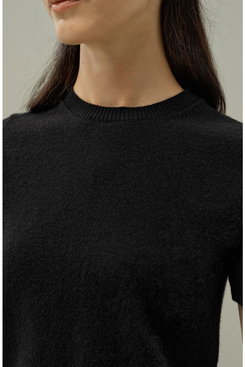 Women's Cashmere Fitted Short Sleeve Top, Alternate, color, Black