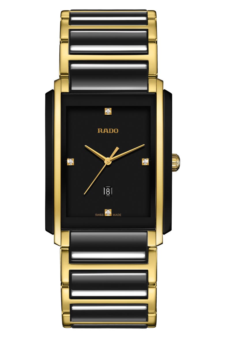 Integral Diamond Ceramic Bracelet Watch, 31mm x 41.1mm, Main, color, BLACK/GOLD