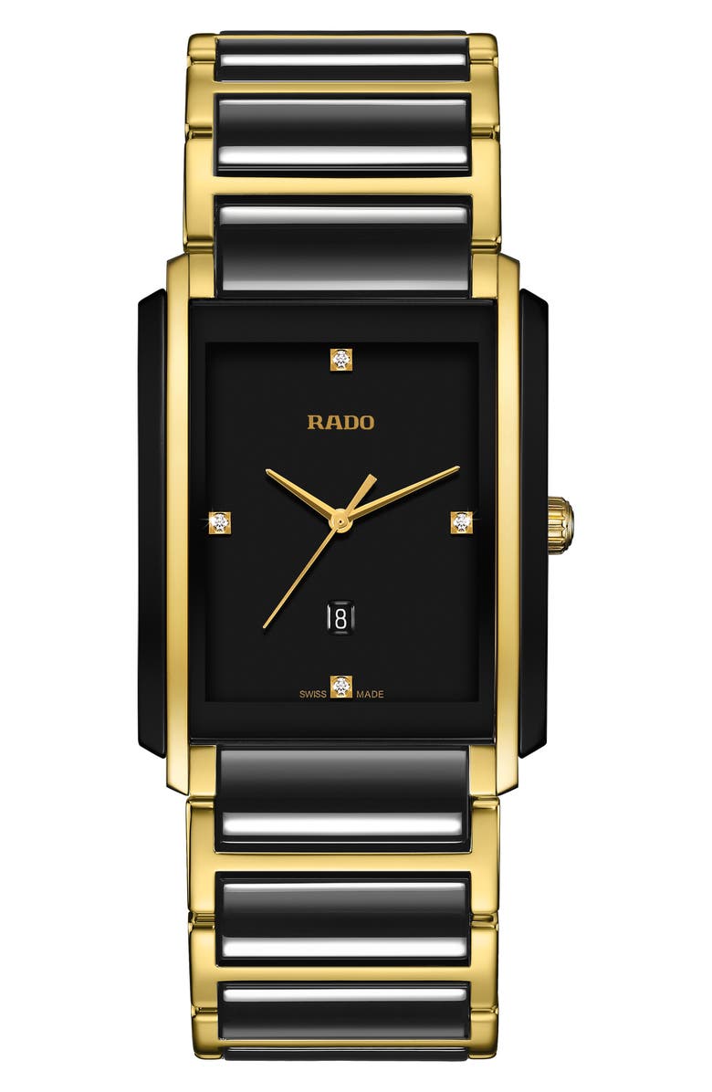 RADO Integral Diamond Ceramic Bracelet Watch, 31mm x 41.1mm, Main, color, Black/Gold