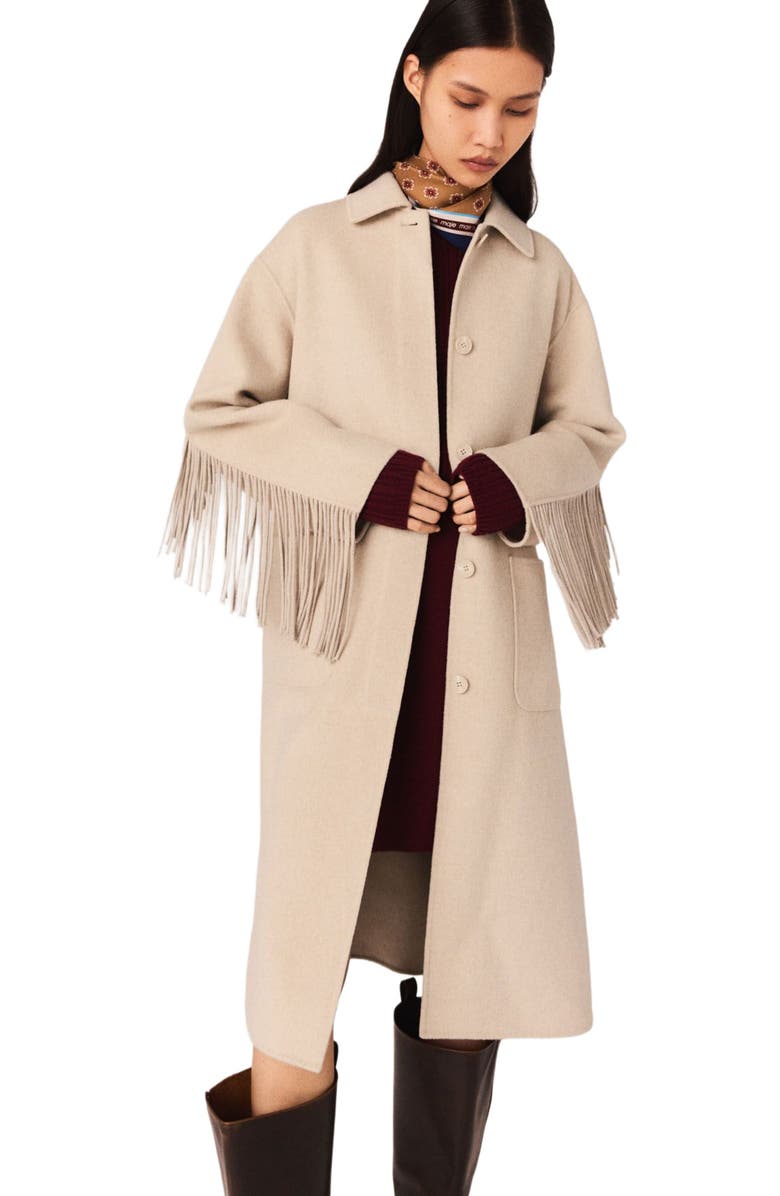 maje Long wool coat, Alternate, color, Beige
