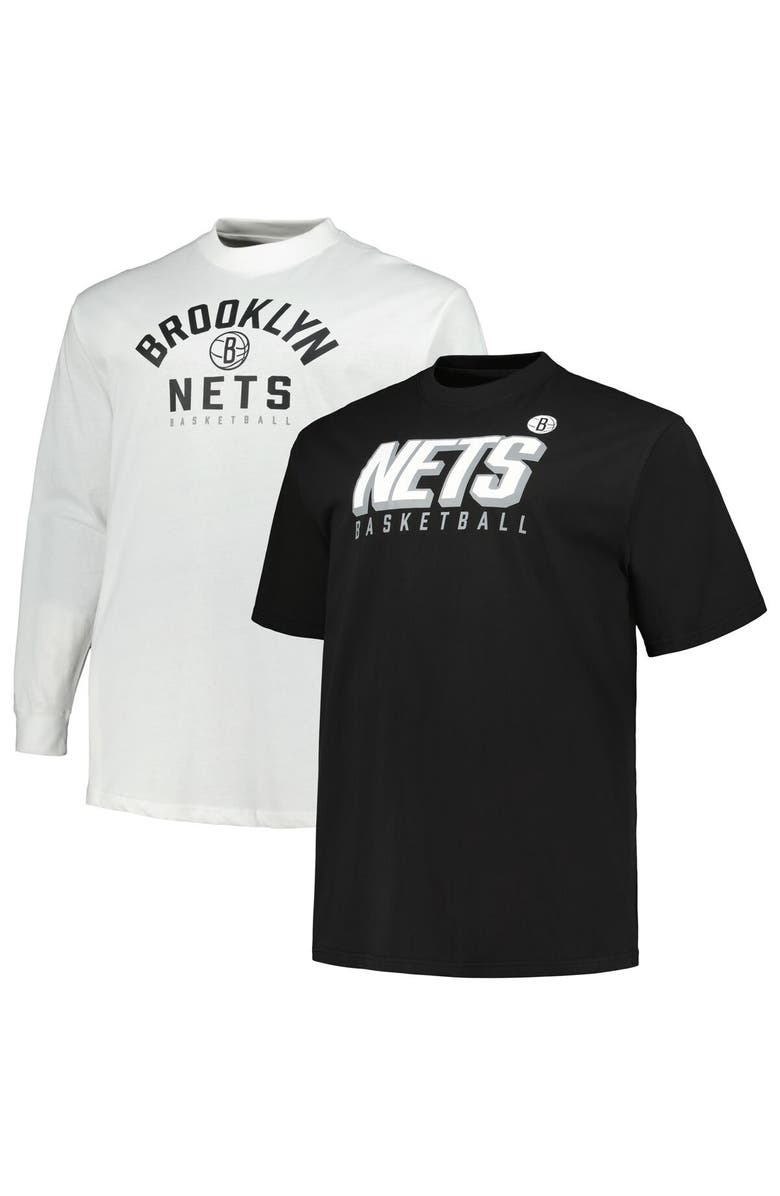 FANATICS Men's Fanatics Branded Black/White Brooklyn Nets Big & Tall Short Sleeve & Long Sleeve T-Shirt Set, Main, color, Black