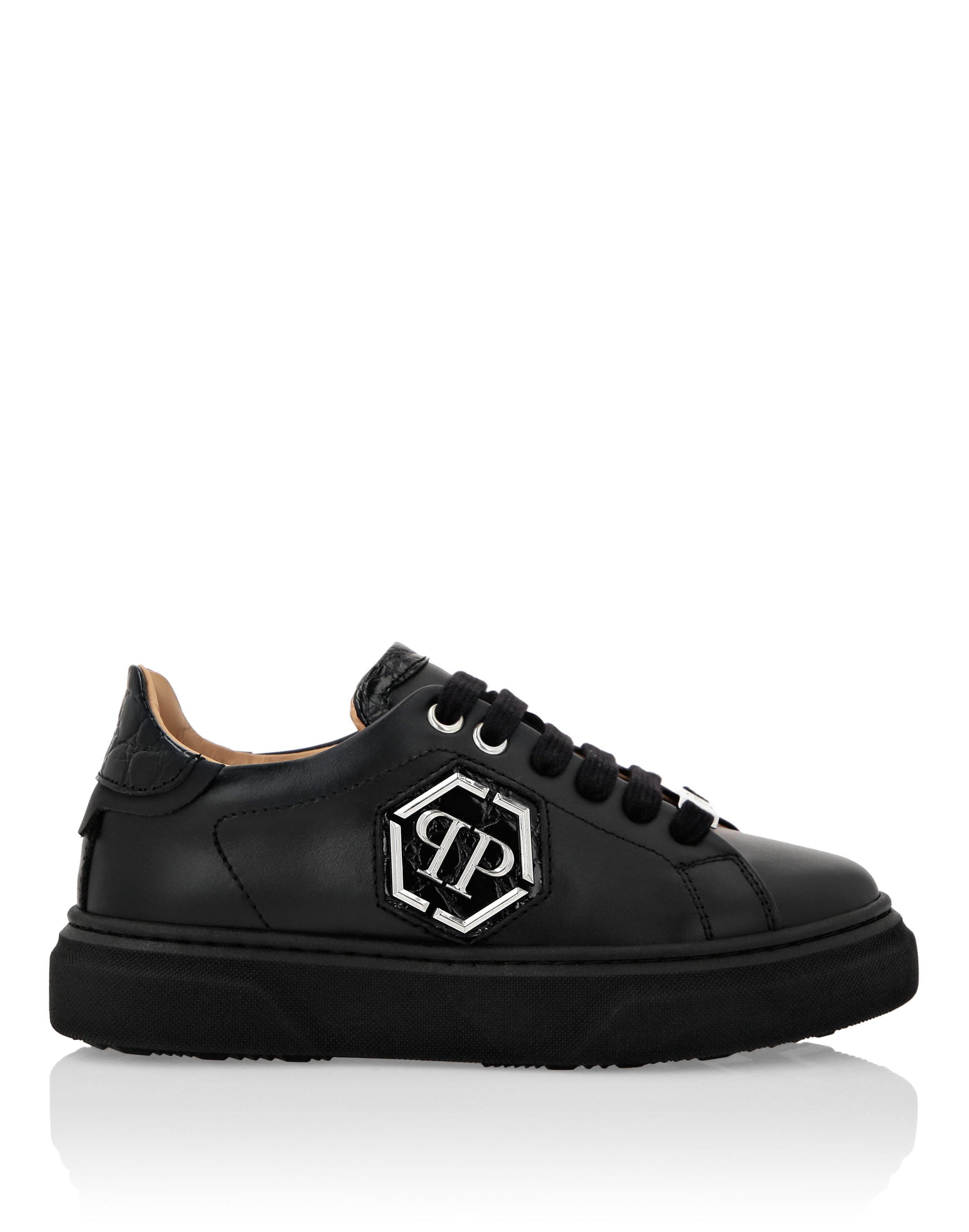 Leather Lo-Top Sneakers Hexagon Boy, Alternate, color, black