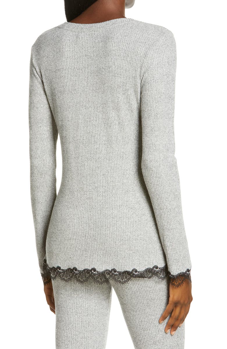 Natori Luxe Ulla Lace Trim Ribbed Cardigan, Alternate, color, 