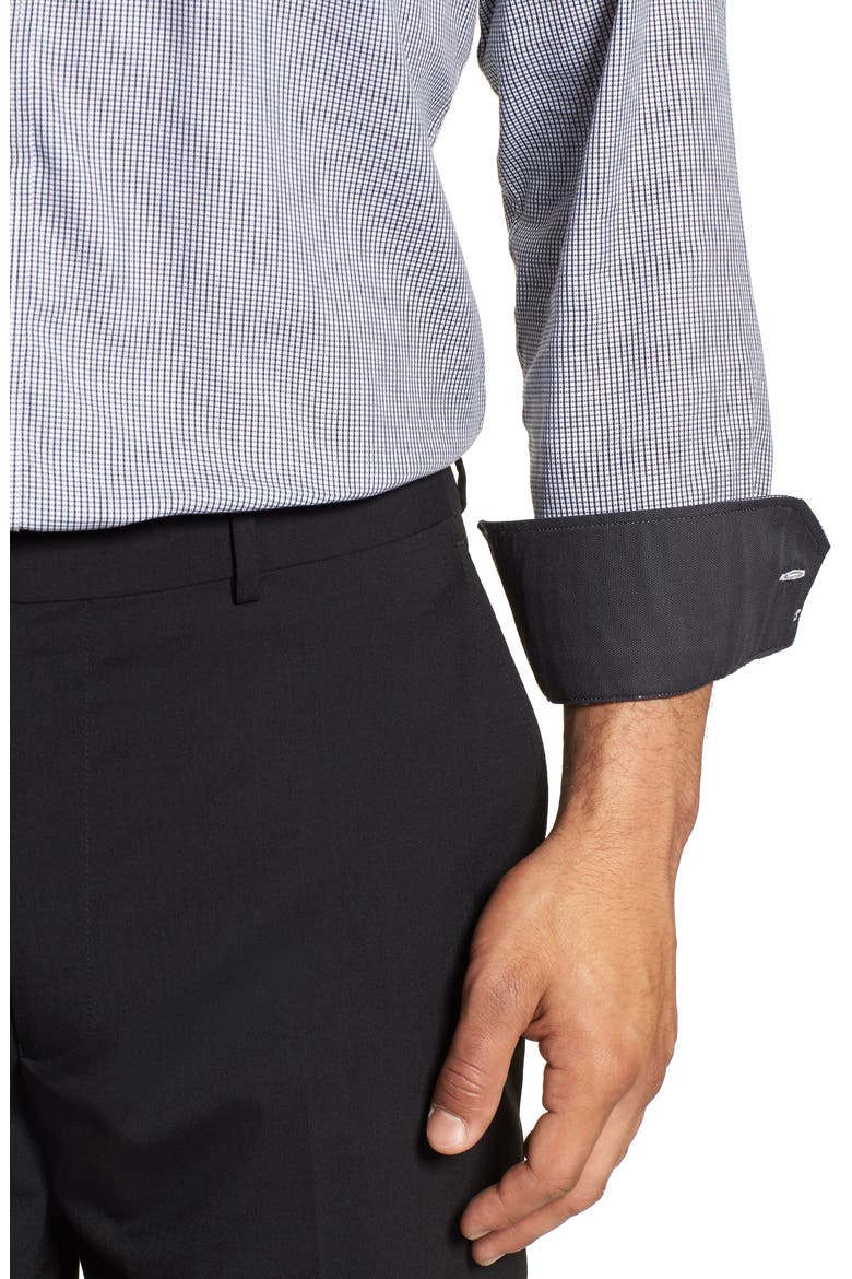 Trim Fit Check Dress Shirt, Alternate, color, BLACK