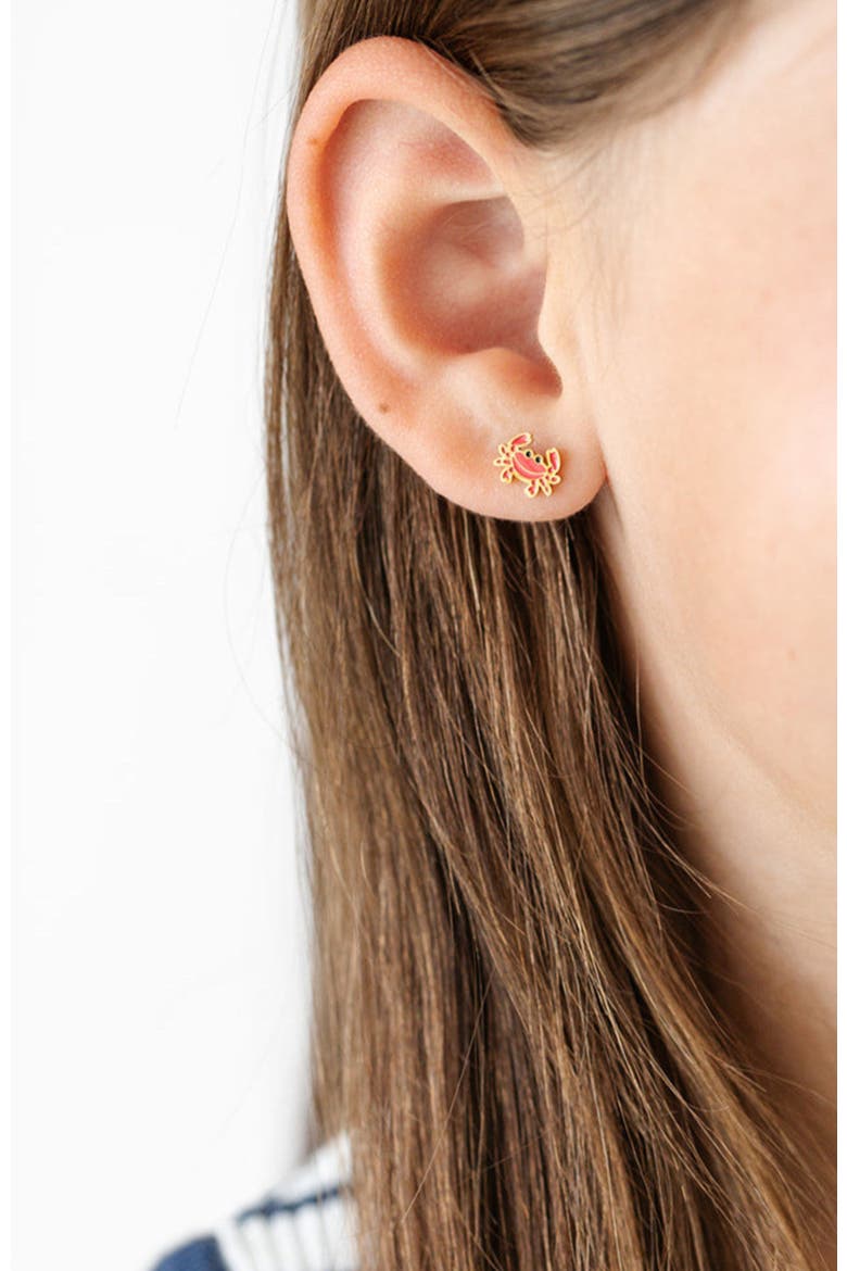 Crab Stud Earrings, Alternate, color, Red