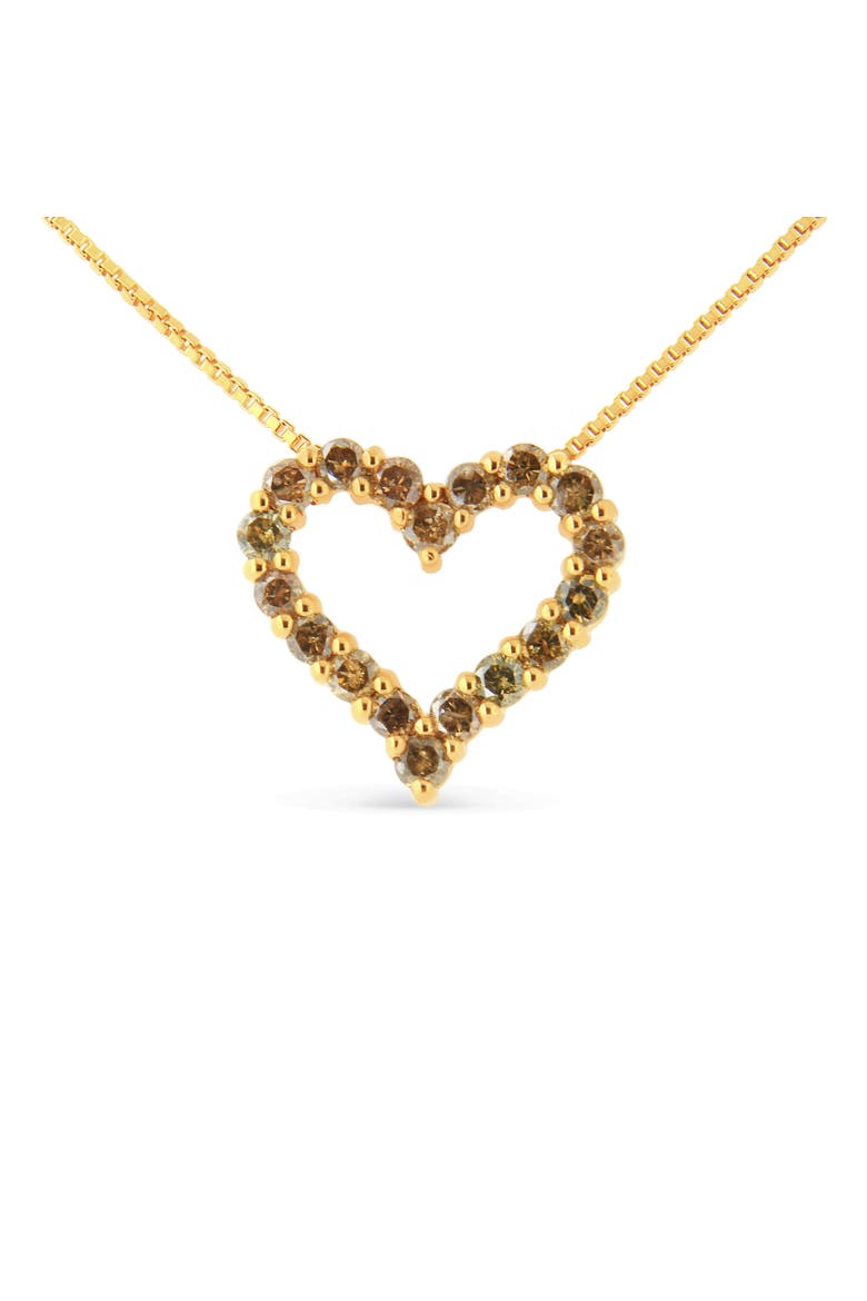 14K Yellow Gold Plated Silver 1.0 Cttw Champagne Diamond Heart Pendant Necklace, Alternate, color, Yellow