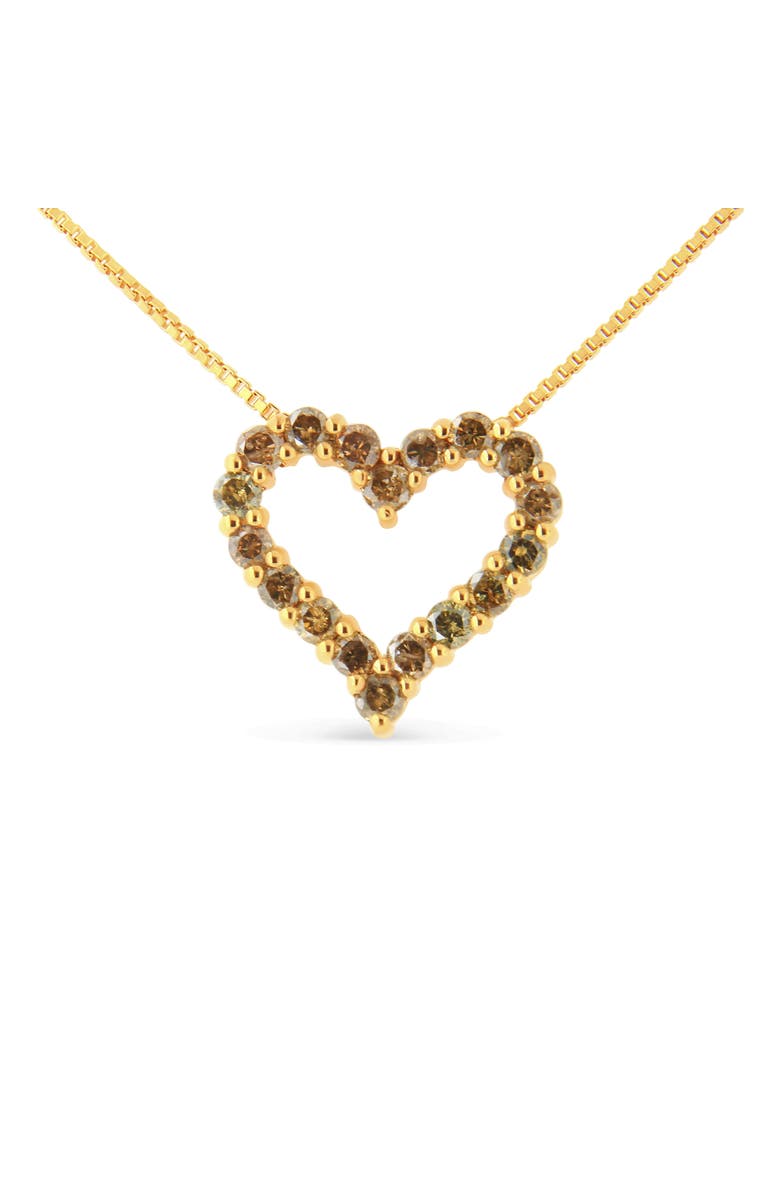 Haus of Brilliance 14K Yellow Gold Plated Silver 1.0 Cttw Champagne Diamond Heart Pendant Necklace, Alternate, color, Yellow