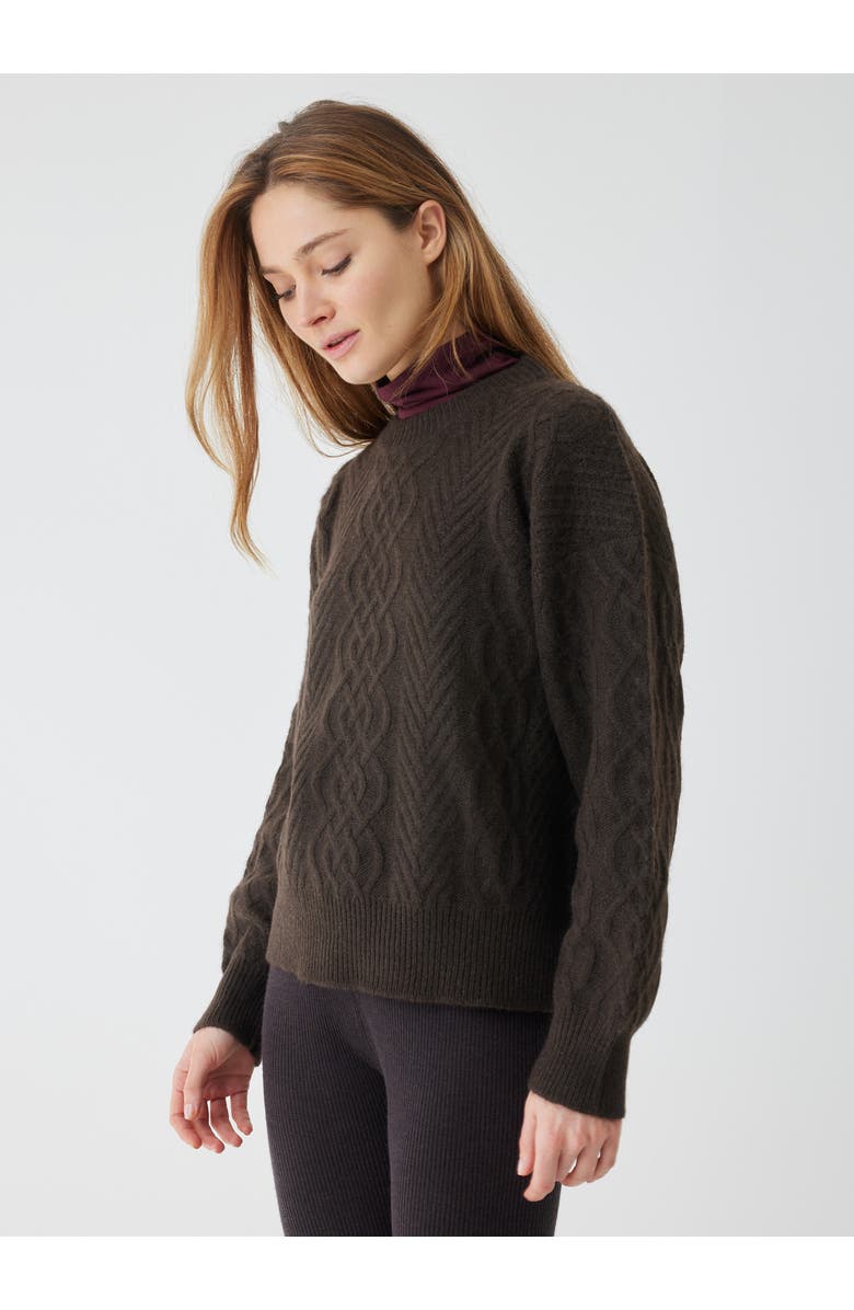 Majestic Filatures Yak Wool Cable Long Sleeve Crewneck, Alternate, color, Chocolat