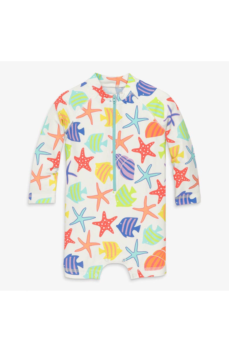 Primary Baby One-Piece Rash Guard, Main, color, White Under The Sea