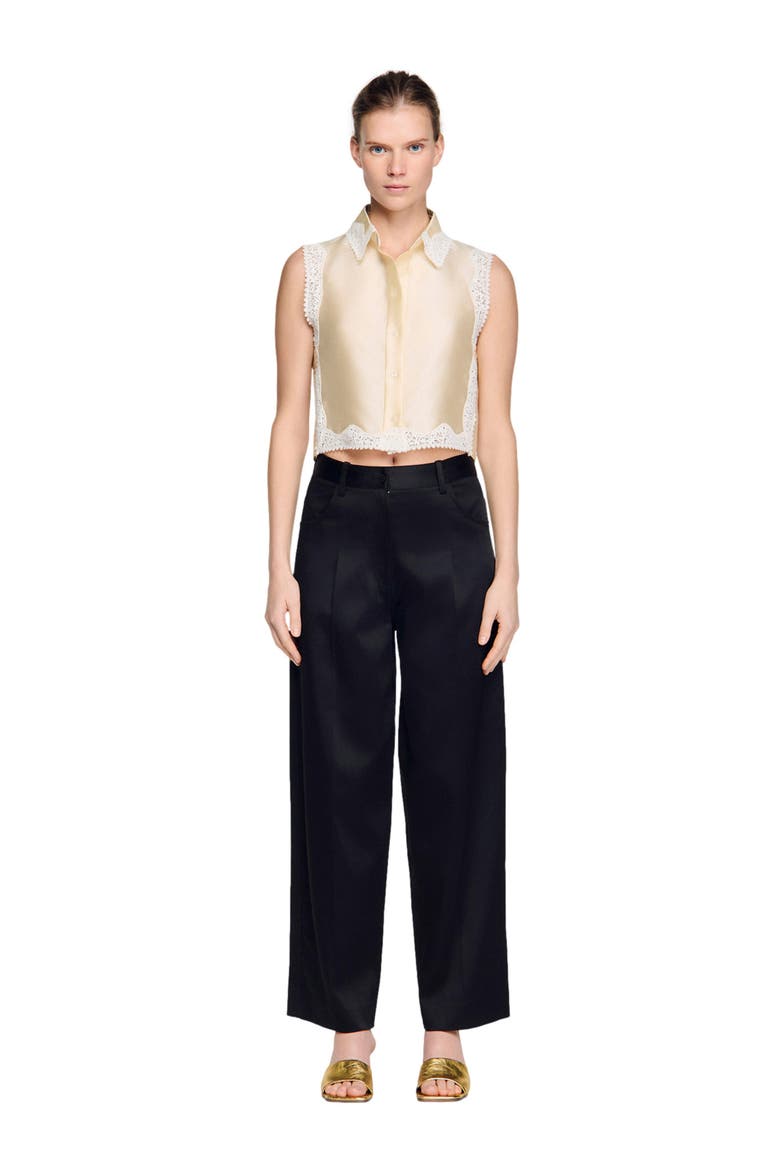 Satin-effect wide-leg trousers, Alternate, color, Black