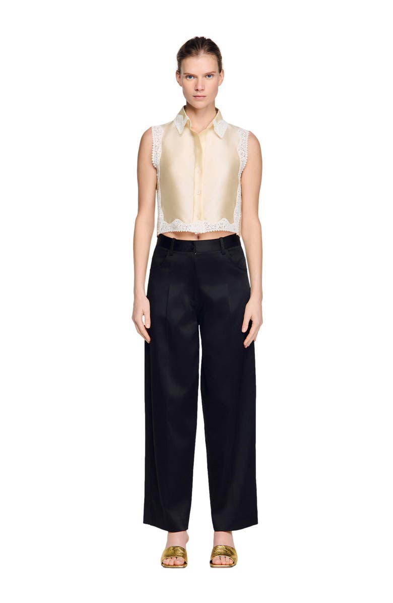 SANDRO Satin-effect wide-leg trousers, Alternate, color, Black