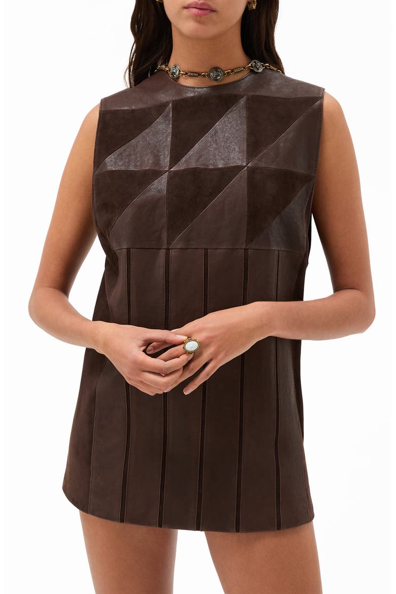 Leather Patchwork Minidress, Alternate, color, BURNT