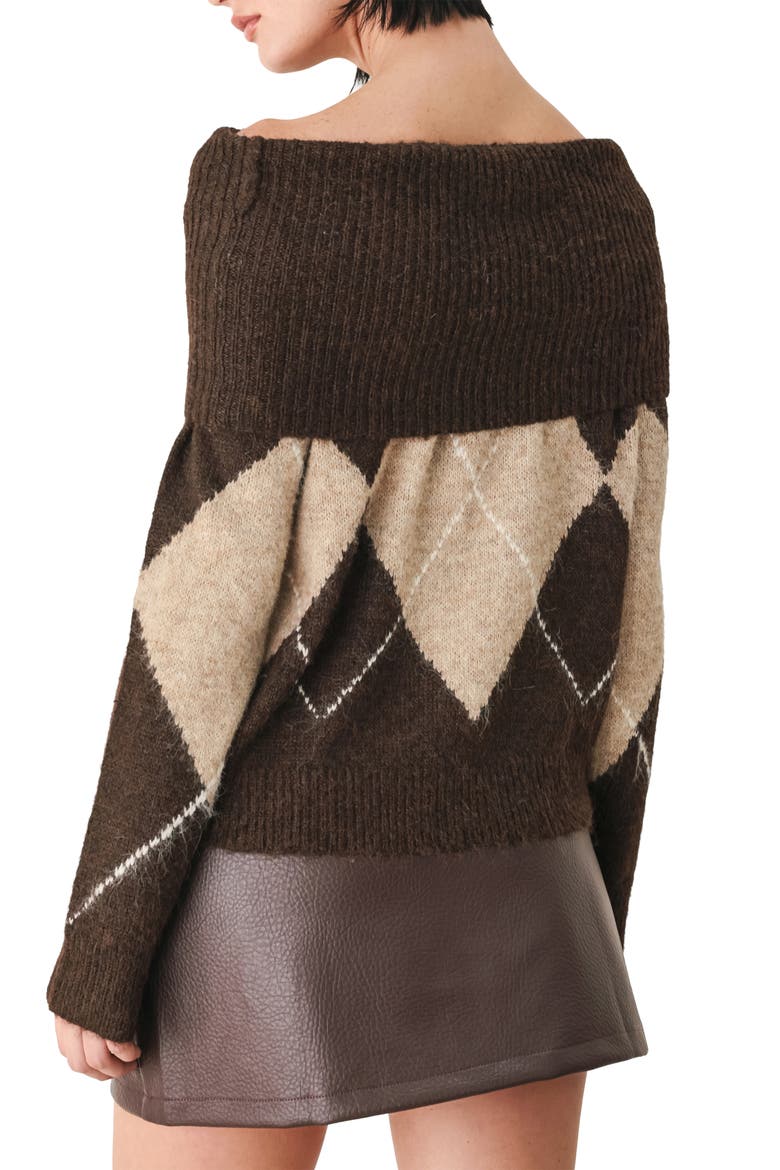 Argyle Cowl Neck Sweater, Alternate, color, BROWN