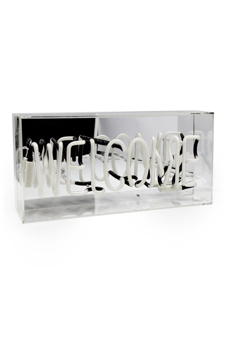 Welcome Neon Acrylic Box Light, Main, color, WHITE