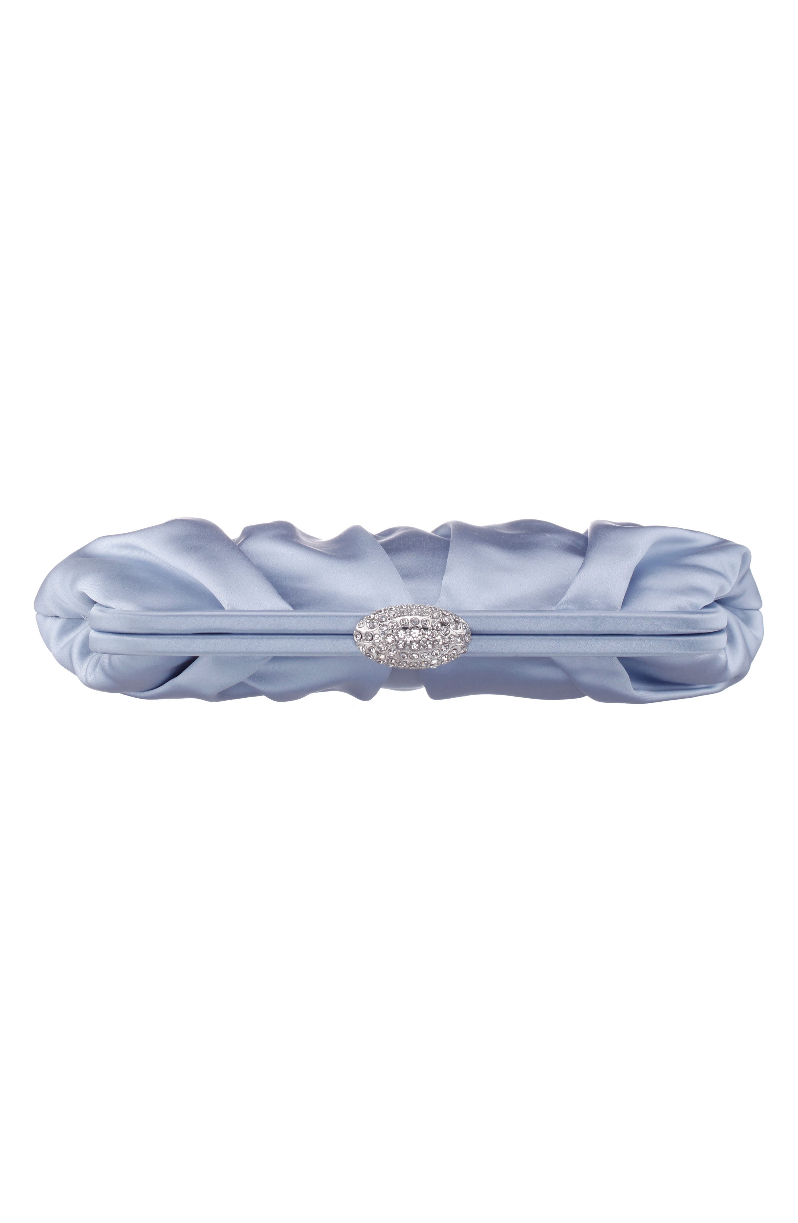 Concord Pleated Satin Frame Clutch, Alternate, color, ICY BLUE