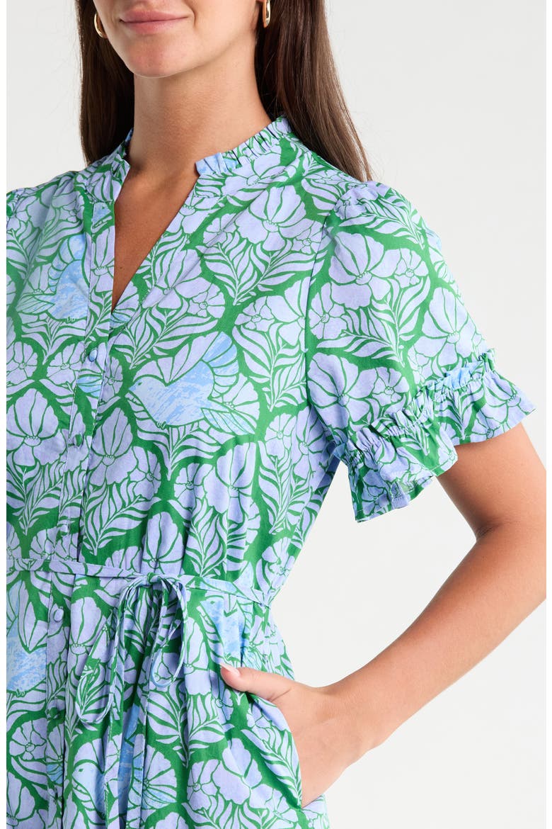 Alna Floral Ruffle Trim Button-Up Midi Dress, Alternate, color, EMERALD-BLUE