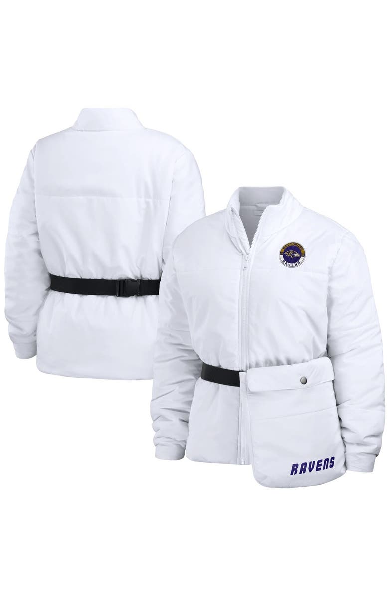 WEAR by Erin Andrews Women's WEAR by Erin Andrews  White Baltimore Ravens Packaway Full-Zip Puffer Jacket, Main, color, White