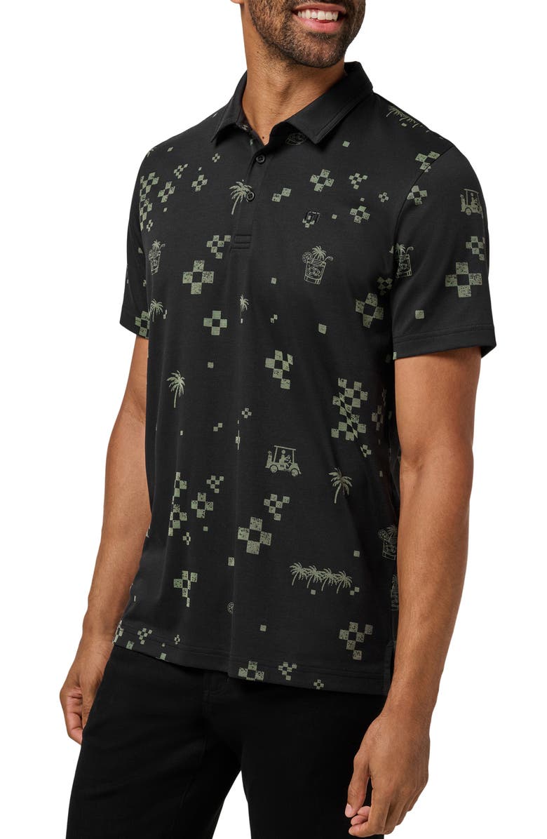 TravisMathew Beverage Cart Print Polo, Alternate, color, Black