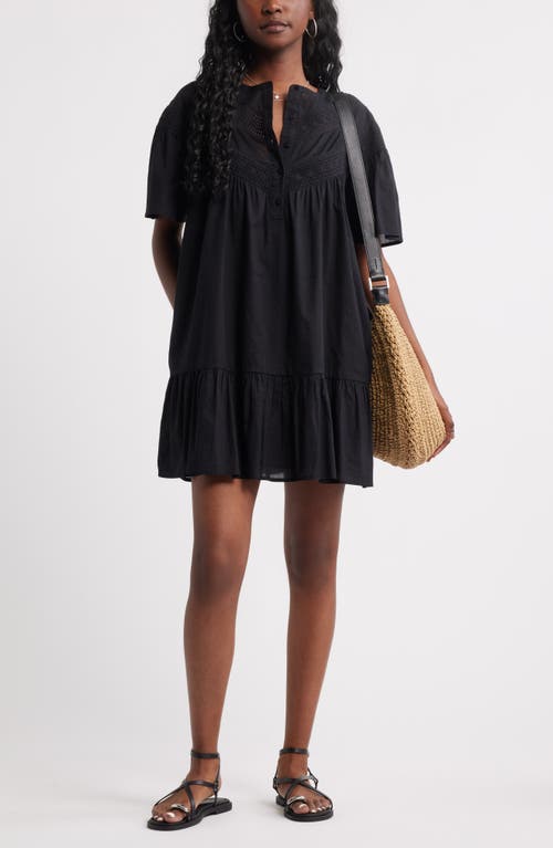 Treasure & Bond Lace Yoke Cotton Shift Dress In Black