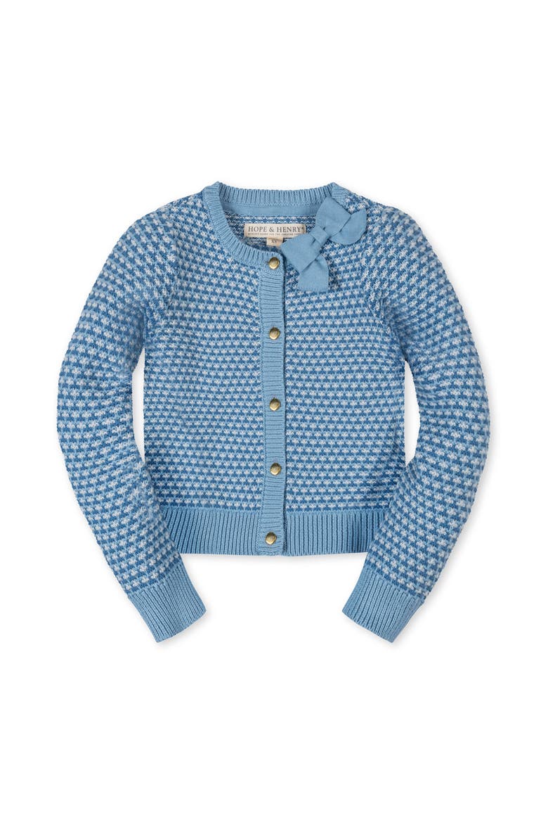 Kids' Organic Tweed Stitch Bow Cardigan, Main, color, Bluebell Tweed
