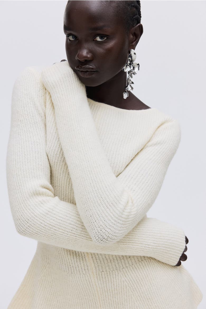 Rib-knit Peplum Top, Alternate, color, Cream