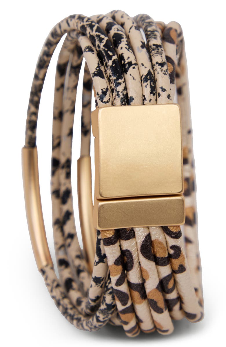 SAACHI Leopard Print Layered Cord Bracelet, Alternate, color, Brown