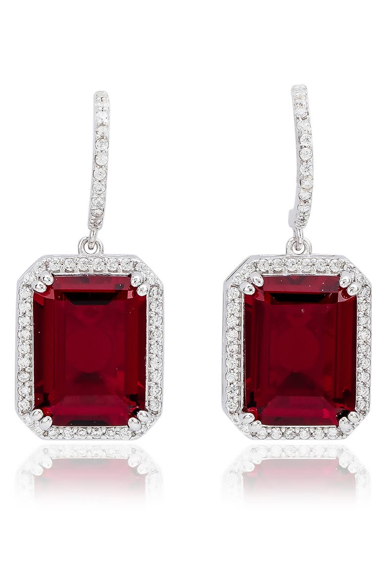 Cubic Zirconia Halo Drop Earrings, Main, color, RED