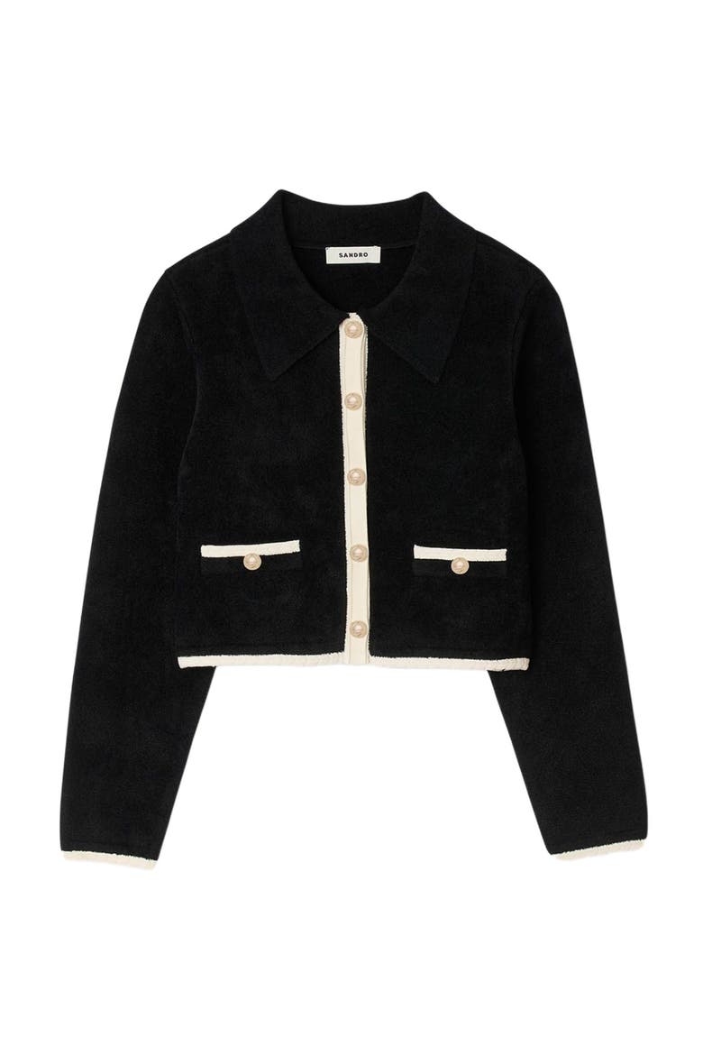 Two-tone shirt collar cardigan, Alternate, color, Black