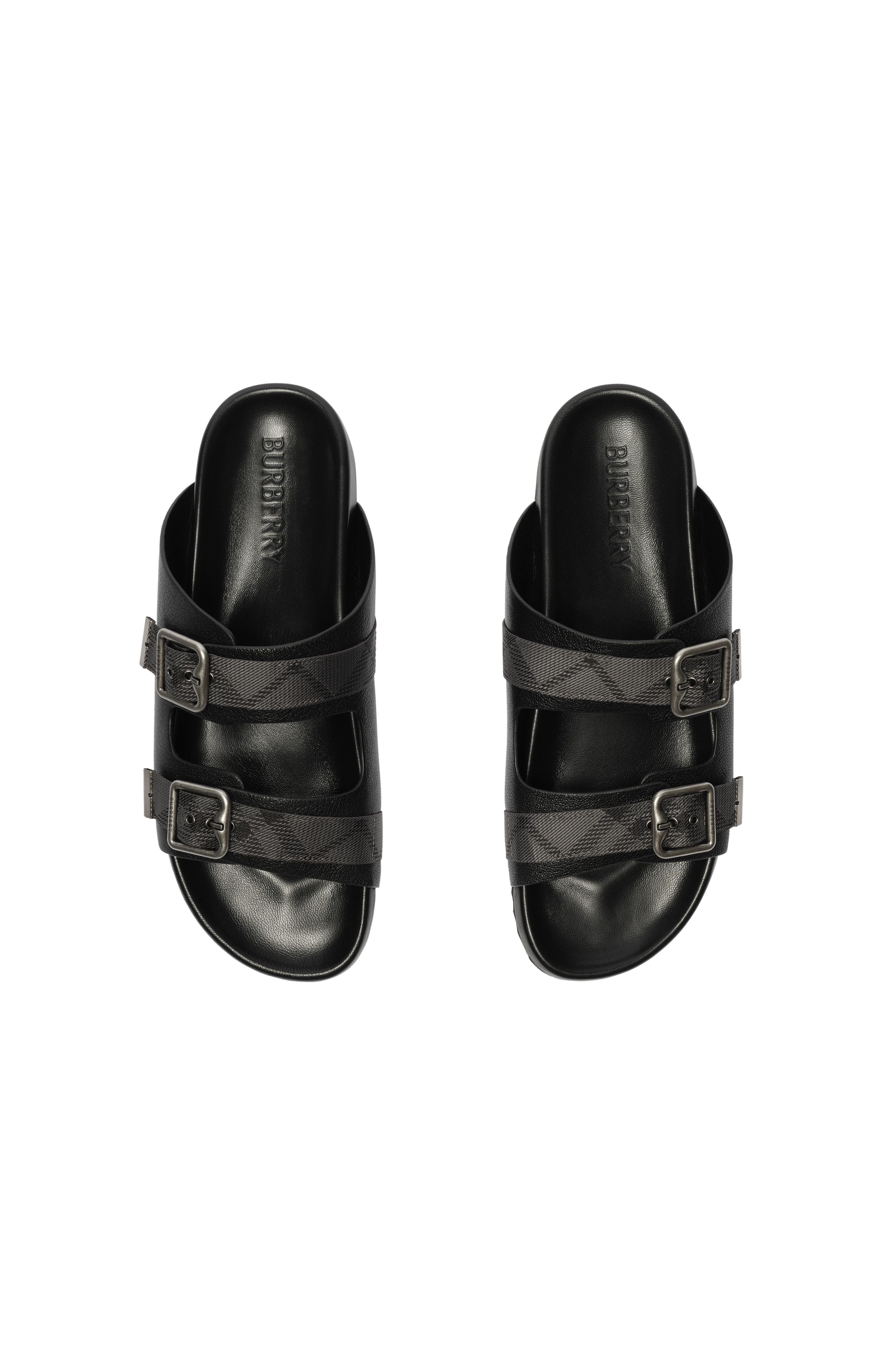 Burberry Leather Urchin Sandals, Alternate, color, Black