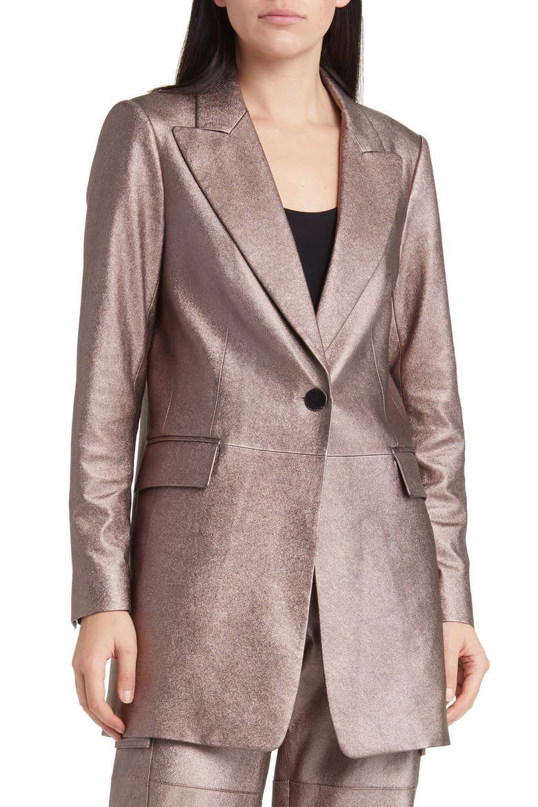 Metallic Longlinge Faux Leather Blazer, Main, color, METALLIC