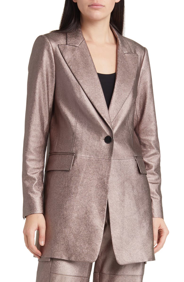 KOBI HALPERIN Metallic Longlinge Faux Leather Blazer, Main, color, 