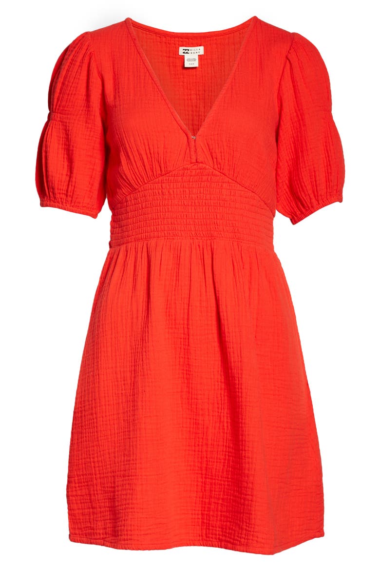 Spellbound Puff Sleeve Cotton Dress, Alternate, color, RED VELVET
