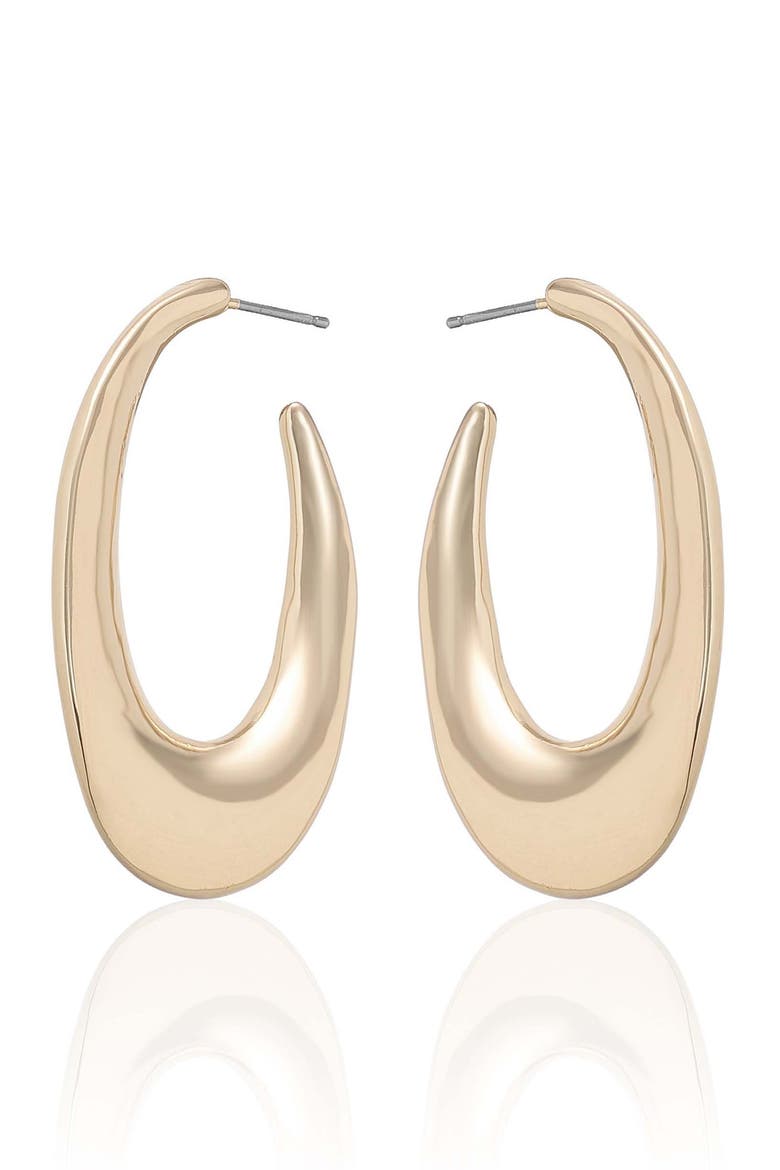 Flat Oval Hoop Earrings, Alternate, color, GOLD