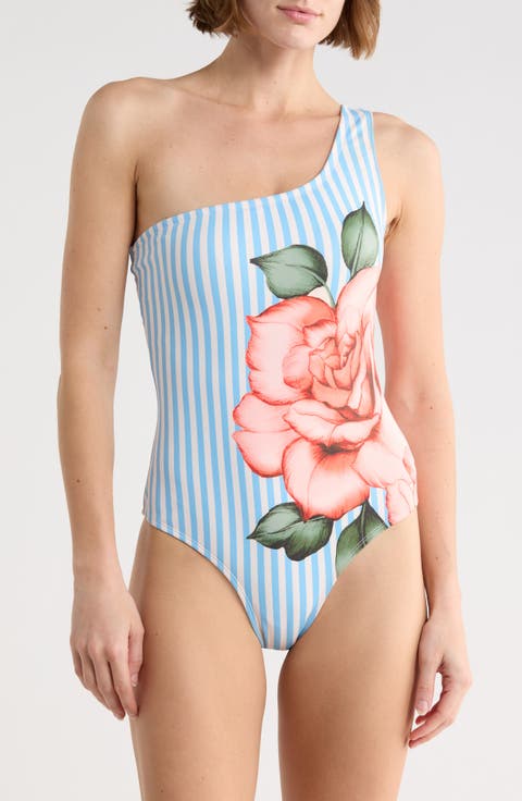 Placement Print One-Shoulder One-Piece Swimsuit