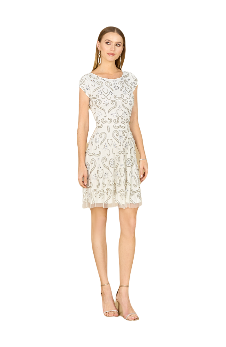 LARA New York Short Sleeve Beaded Cocktail Dress, Main, color, Ivory
