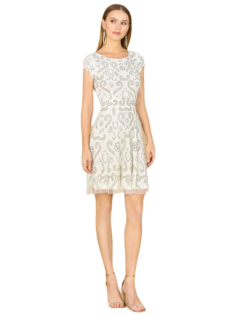 Short Sleeve Beaded Cocktail Dress