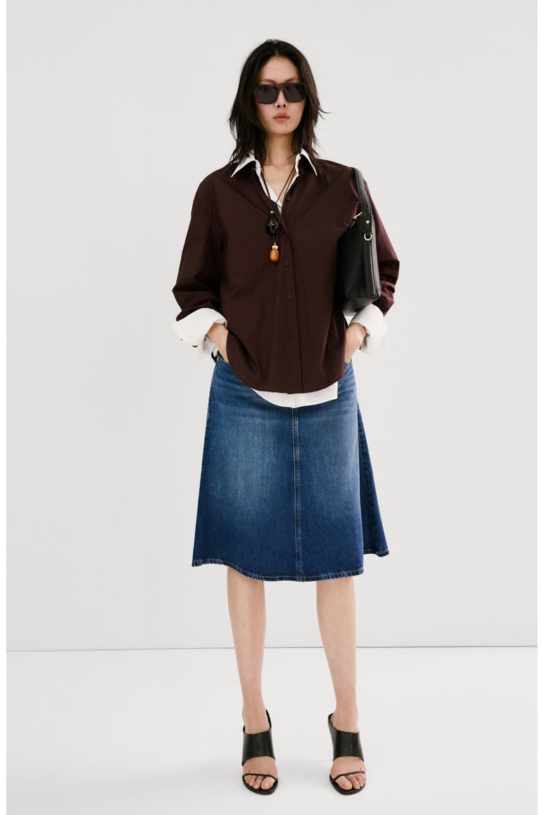 Denim Midi Skirt, Alternate, color, DARK BLUE