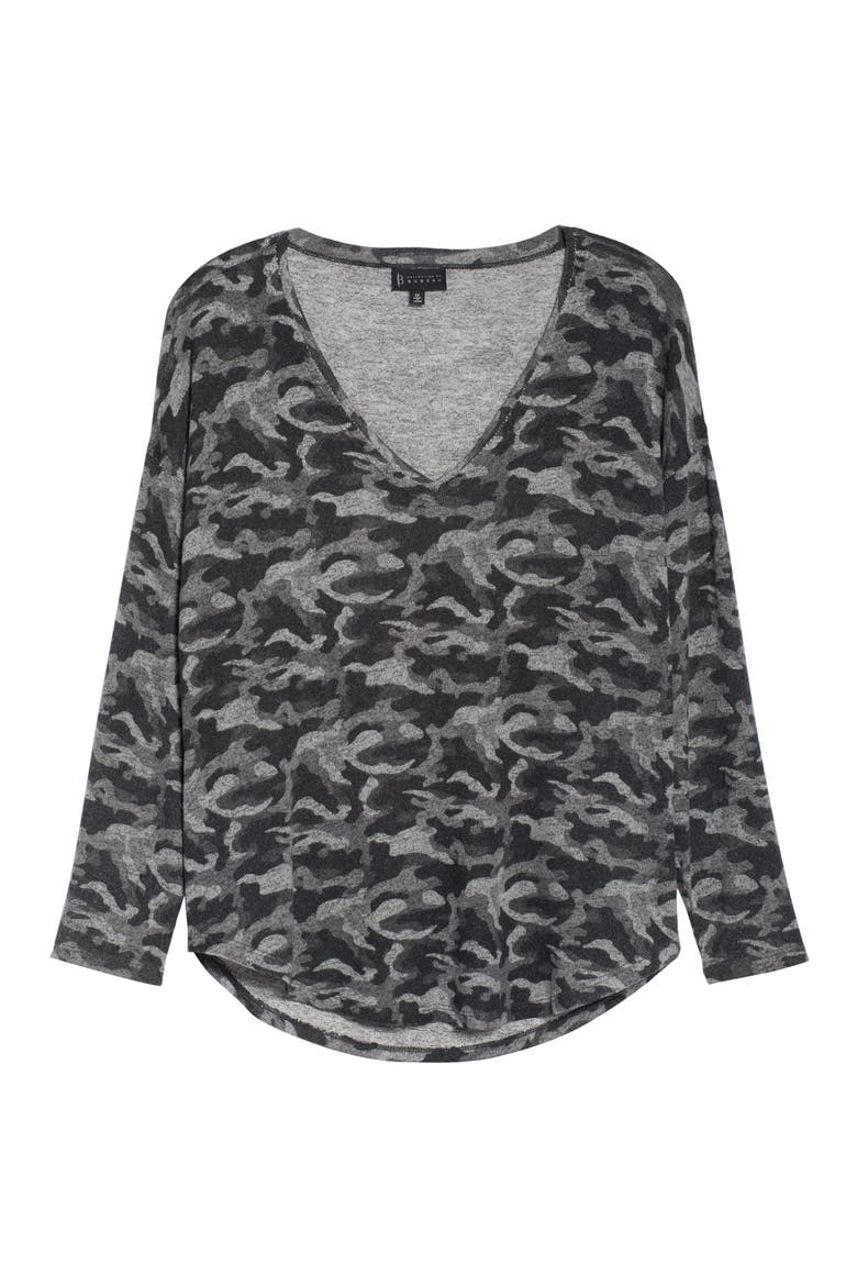 Sami Camo V-Neck Top, Alternate, color, CAMO BLACK