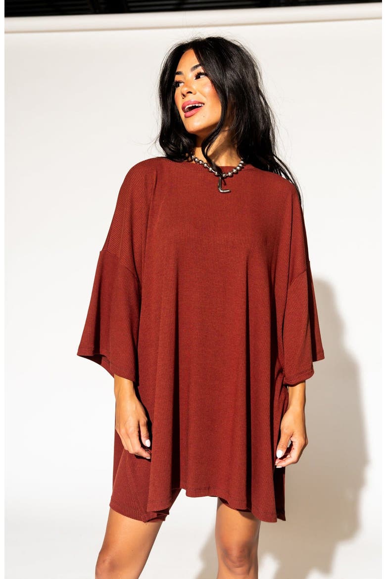 Malone Rib Oversize T-Shirt & Shorts, Alternate, color, CINNAMON