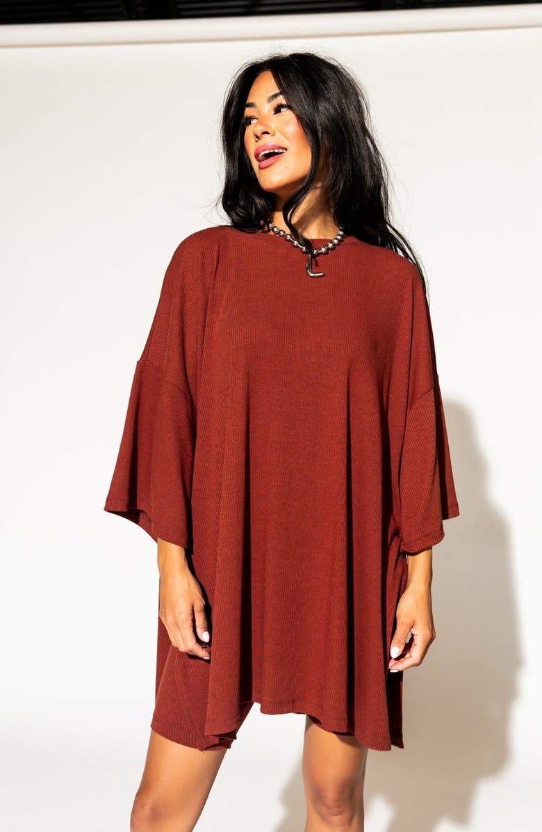 Dressed in Lala Malone Rib Oversize T-Shirt & Shorts, Alternate, color, Cinnamon