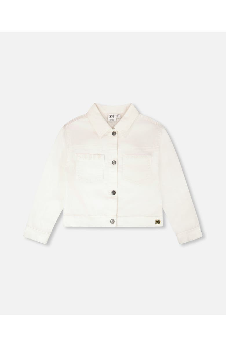 Deux par Deux Embroidery Flower Denim Jacket, Main, color, White