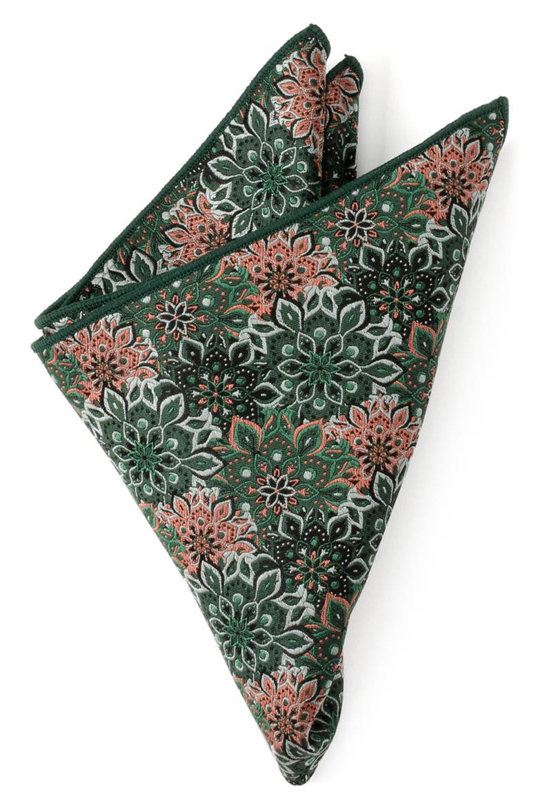 Green Floral Silk Pocket Square, Main, color, GREEN/BLACK
